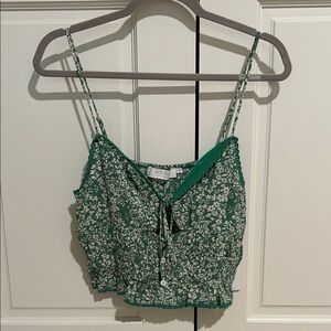 Astr Green and White Tie Front Crop Camisole